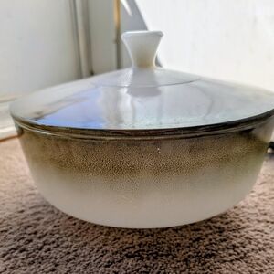 Federal Milk Glass White and Brown Green Oven Proof Casserole Dish